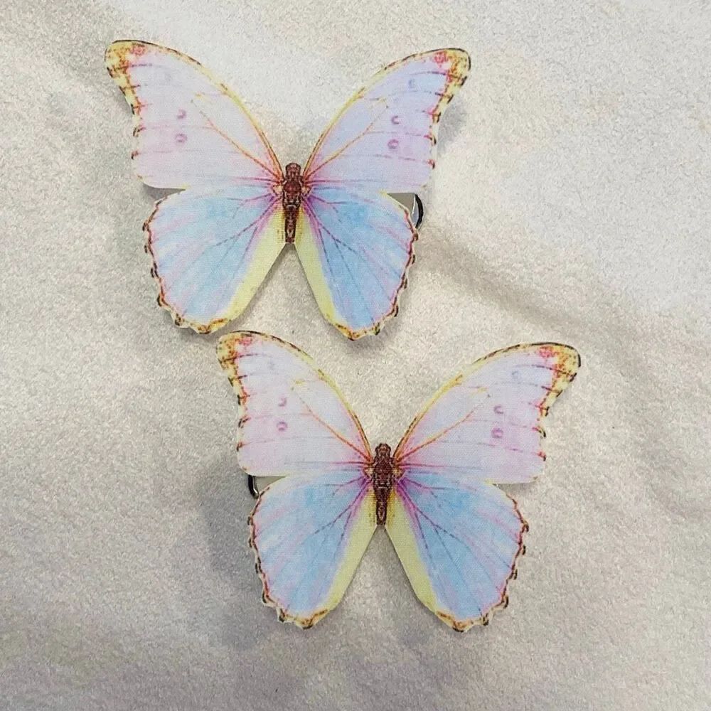NWOT Etsy Handmade Silk Butterfly Hair Clips Set Of 2 Blue Combo Size 2"